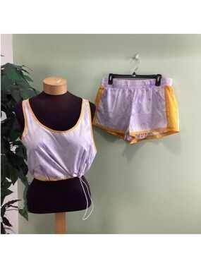 PSK Collective Women's Large Tie Dye Tank Top & Shorts Set Purple Yellow white